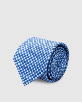 Stefano Ricci Children's blue silk set of tie and pache scarf in geometric pattern YDH27026