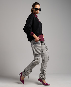 The Attico Essie logo embroidered cargo jeans in gray 241WCP113D070