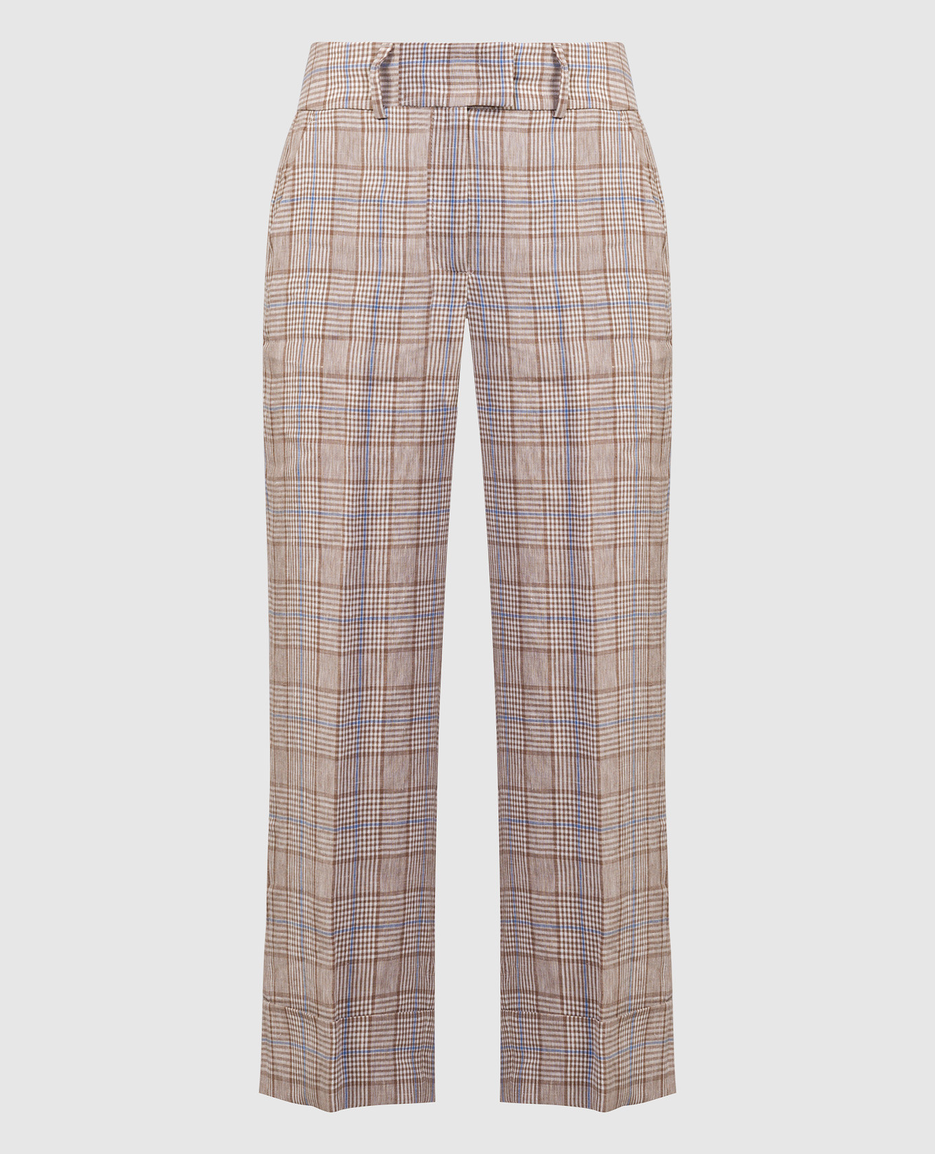 

Brown linen pants with a high fit in a check Peserico