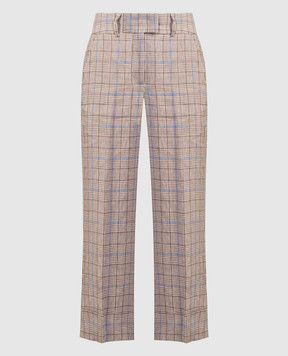 Peserico Brown linen pants with a high fit in a check P0447606786