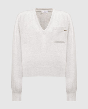 Brunello Cucinelli Gray cashmere pullover with monil chain M12186702