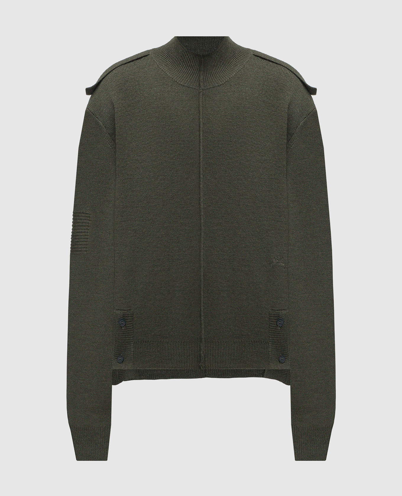 Green wool sweater with monogram logo embroidery a cold wall