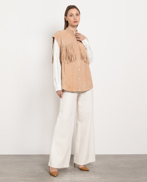 Dondup Camicia beige suede vest with fringe DC287PL0401DXXX