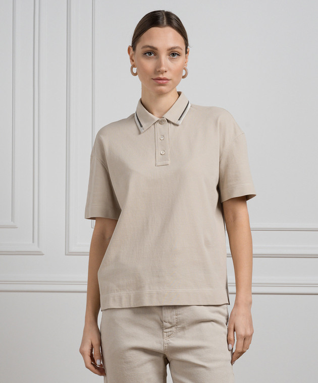 Brunello Cucinelli Beige polo shirt with monil chain M0T63EM415 buy with European delivery at Symbol