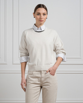 Brunello Cucinelli Beige cashmere sweater with monil chain M12189310