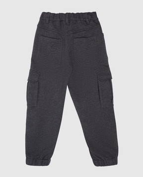 Brunello Cucinelli Children's gray cargo pants with ecolatun monil chain BD991P097B
