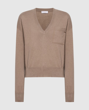 Brunello Cucinelli Brown cashmere pullover with monil chain M12186702
