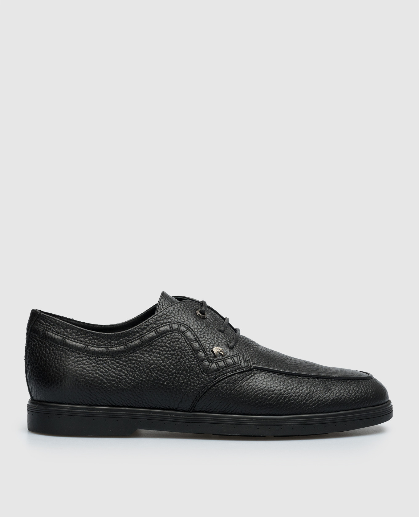 Black leather derbies with logo stefano ricci