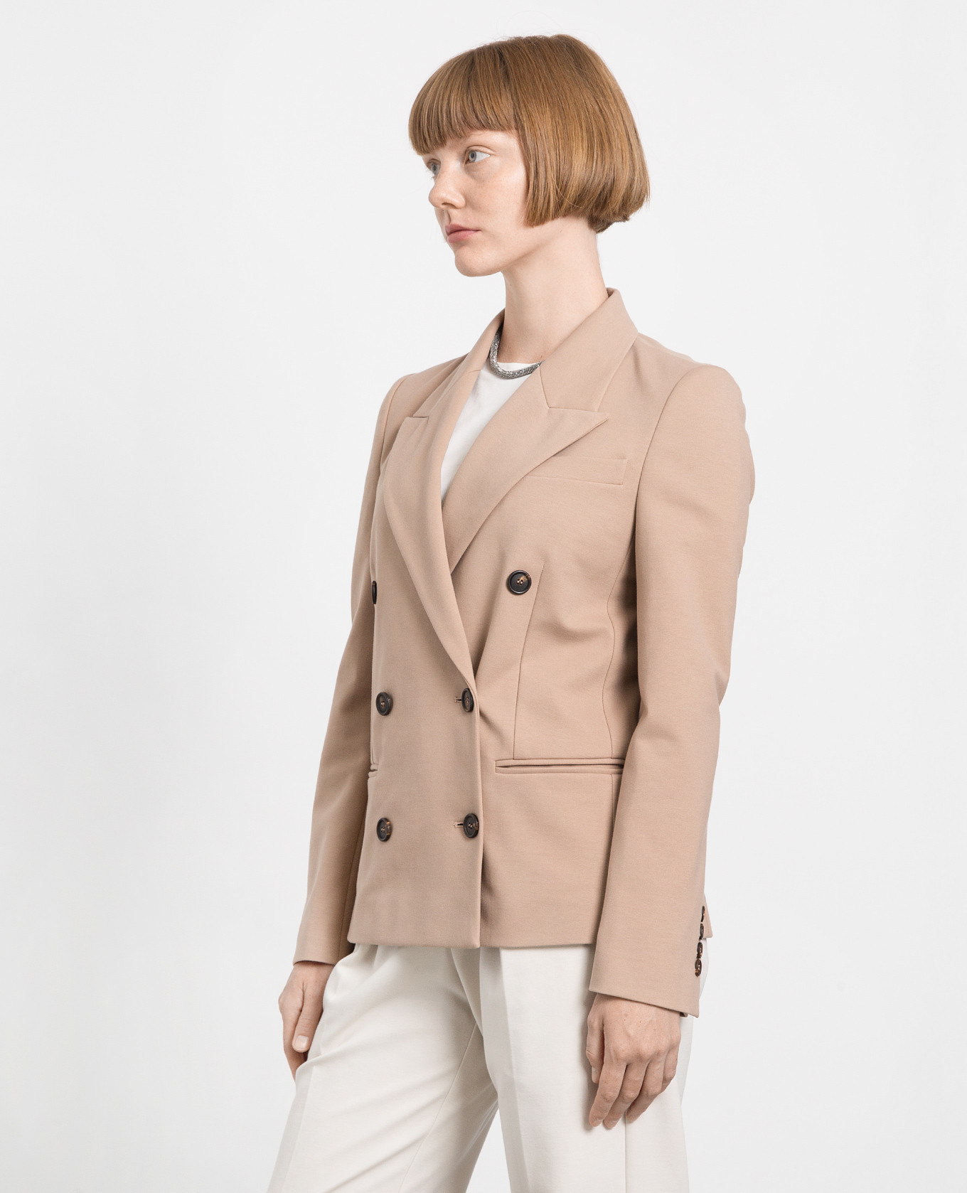 Beige double-breasted jacket with eco-brass Brunello Cucinelli 3