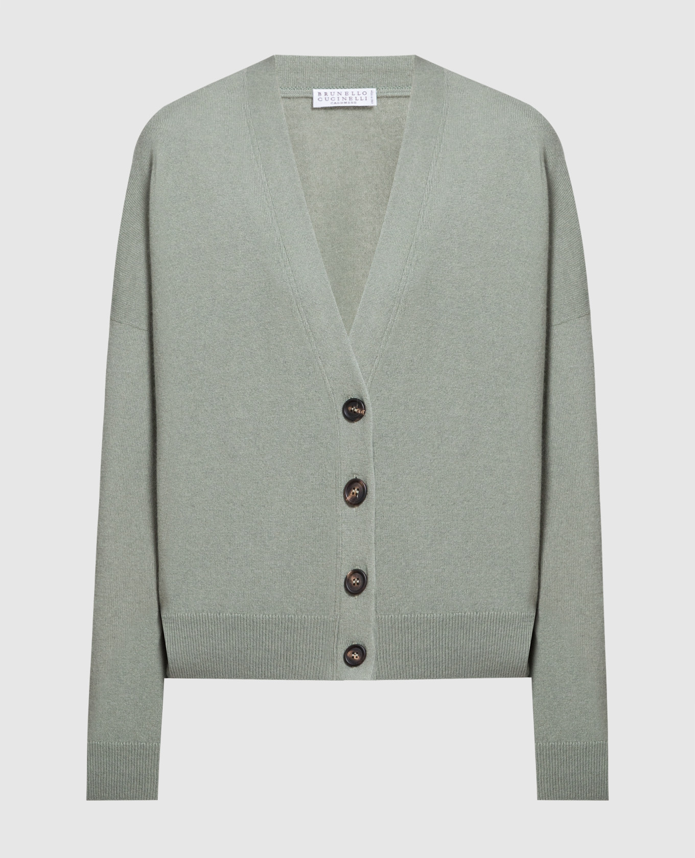 Green cashmere cardigan with monil chain brunello cucinelli