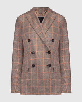 Kiton Brown double-breasted check wool and cashmere jacket D46523S06300
