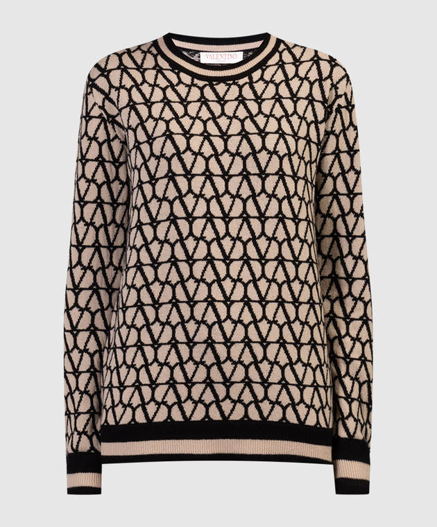 Valentino - Beige logo pattern Toile Iconographe wool sweater