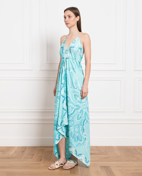 Etro Blue paisley print silk dress D126634641