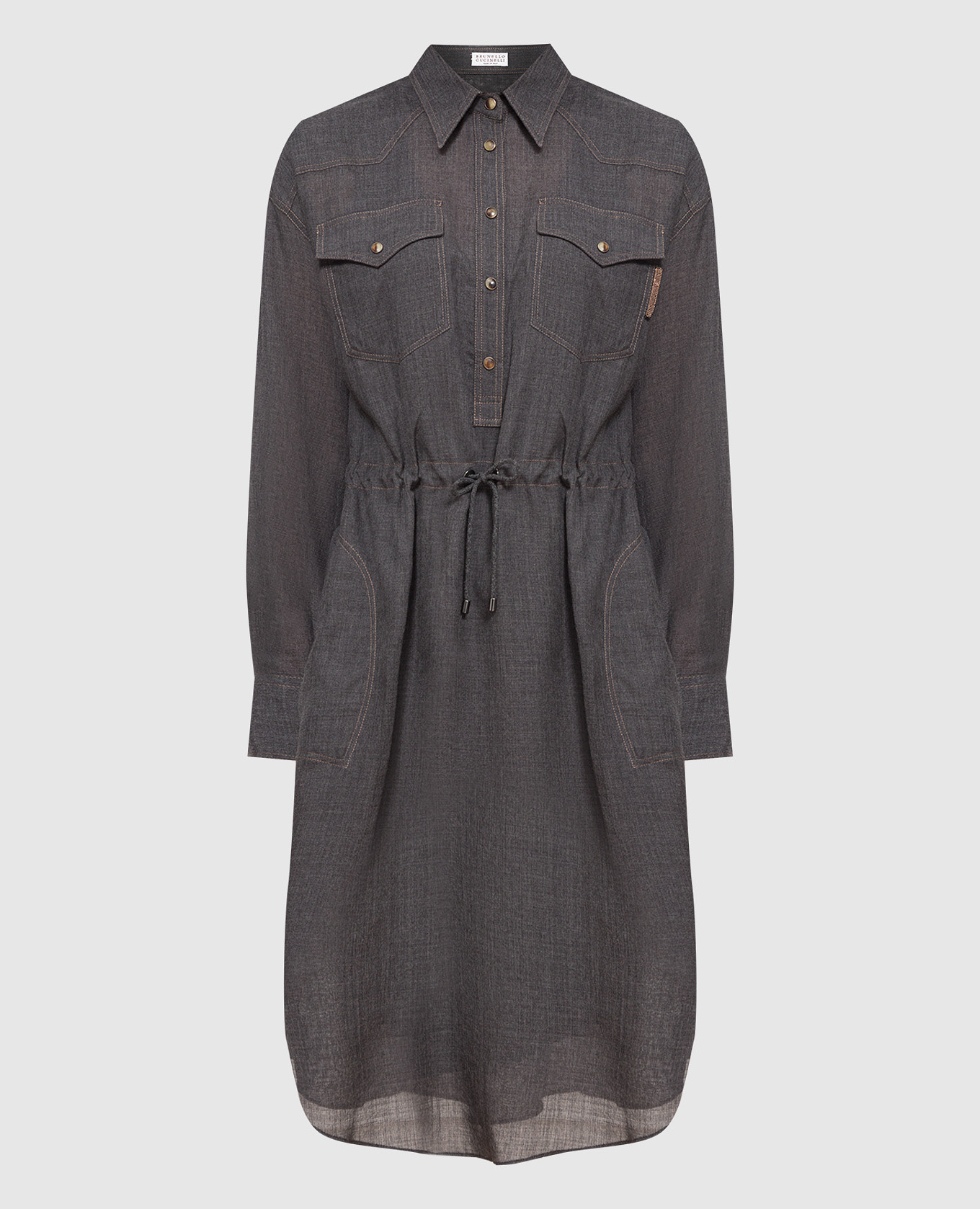 

Charcoal wool shirtdress with eco-brass Brunello Cucinelli, Grey