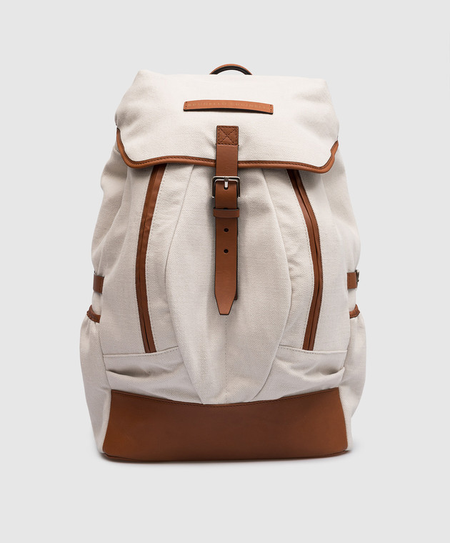 Brunello Cucinelli White Canvas Backpack Canvas backpack for Girls in Panama | Brunello Cucinelli main image 3