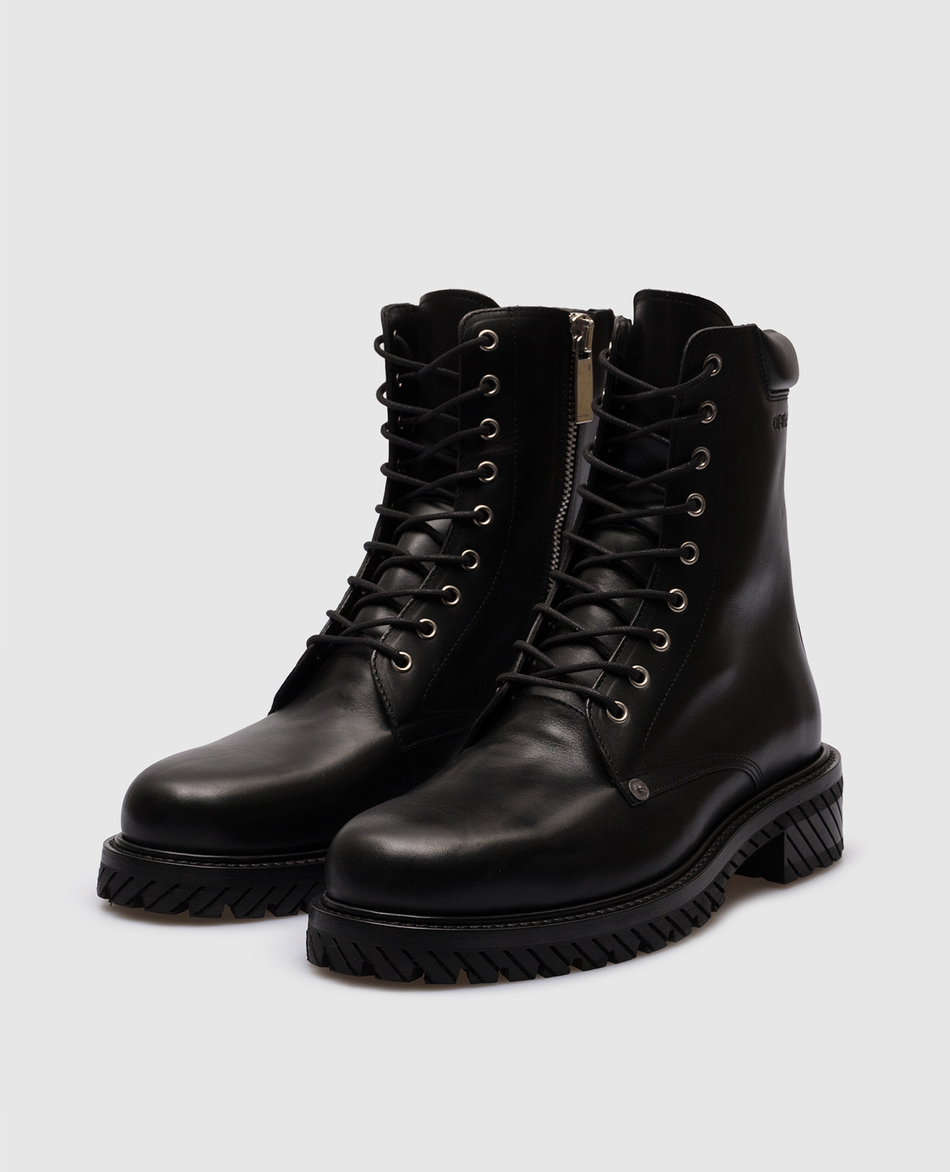 

Black Leather Combat Lace Up Boots Off-White