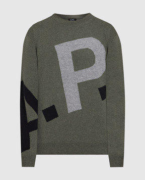 A.P.C Green wool jumper with logo pattern WVBBXH23222