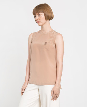 Brunello Cucinelli Beige silk top with eco-brass MP993BK420