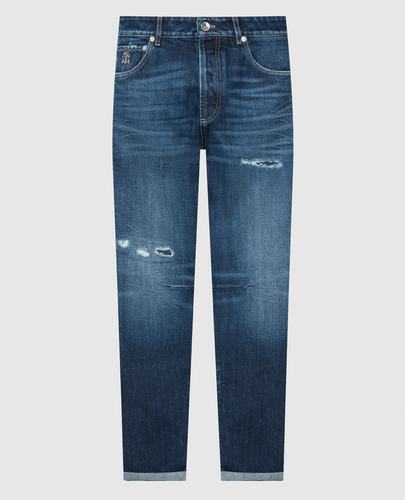 

Blue jeans with holes and logo Brunello Cucinelli, Синий