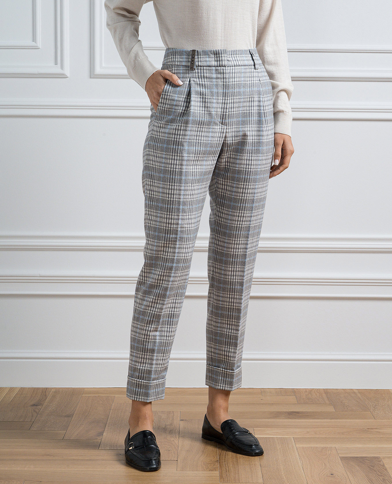 Gray checkered wool pants Peserico 3