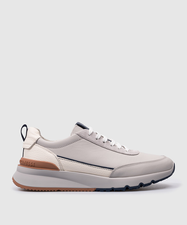 Brunello Cucinelli - Gray leather sneakers with logo