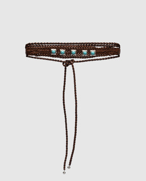 Etro Crown Me brown leather braided belt P1N6857614