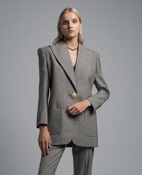 Balmain Gray checked woolen jacket BF1SF040WB85