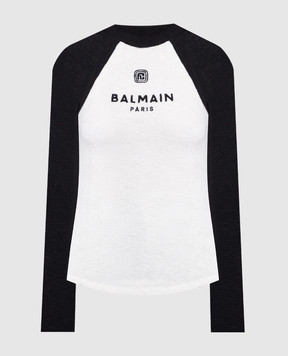 Balmain White jumper with logo pattern BF1KD035JG54