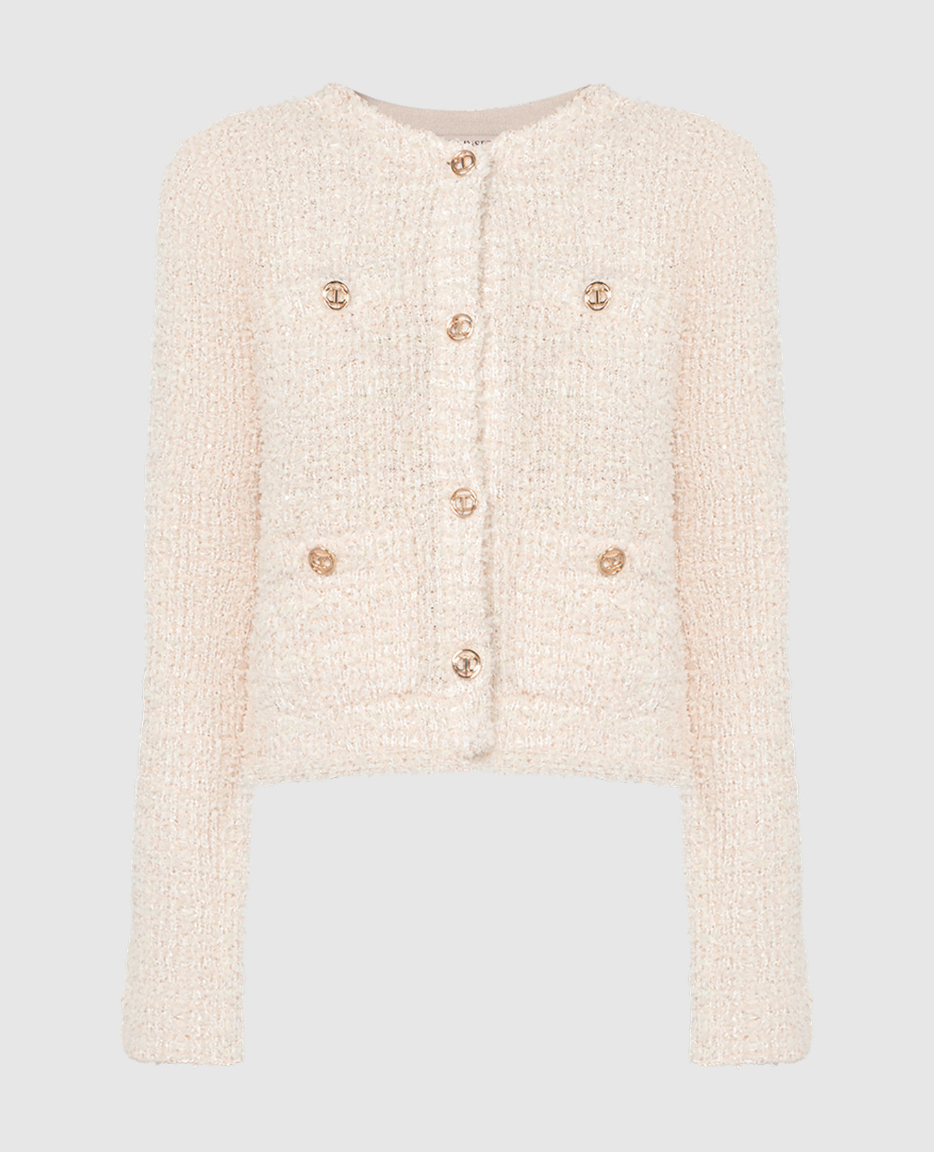 

Beige tweed cardigan with metallic logo Twinset, Бежевый