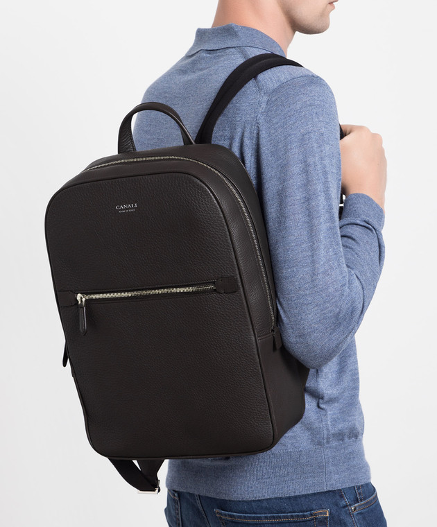 canali leather backpack Black Black hammered leather backpack