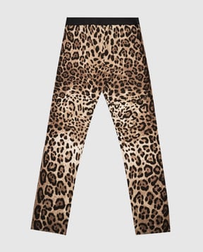 Dolce&Gabbana Children's brown leggings in leopard print L5JP3JG7H7W
