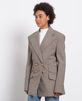Balmain Brown check double-breasted jacket BU1SI530XF85