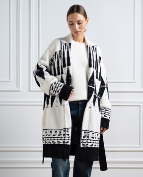 Ballantyne White cardigan made of wool in a geometric pattern B1K3195W117