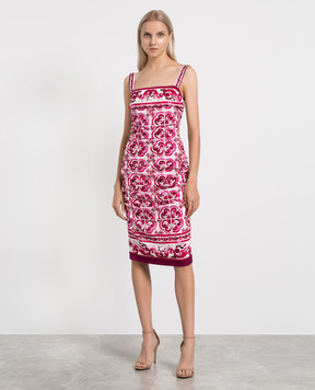 Dolce&Gabbana Pink dress made of silk with a Majolica print F6AHITHPADV