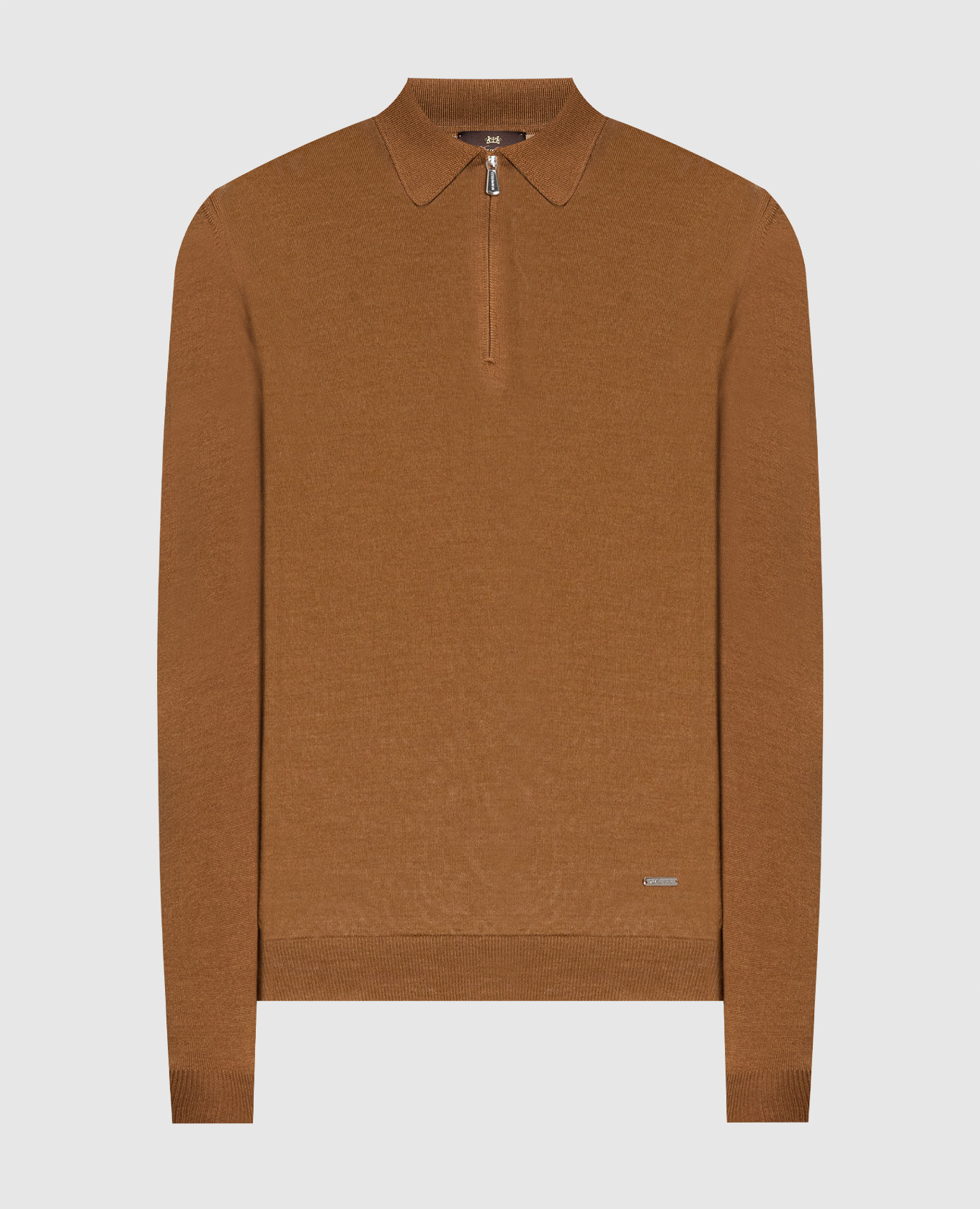 

Brown wool and silk polo shirt Enrico Mandelli, Коричневый