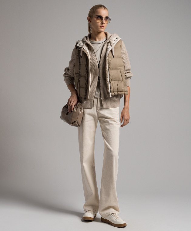 Brunello Cucinelli - Beige down vest with monil chain