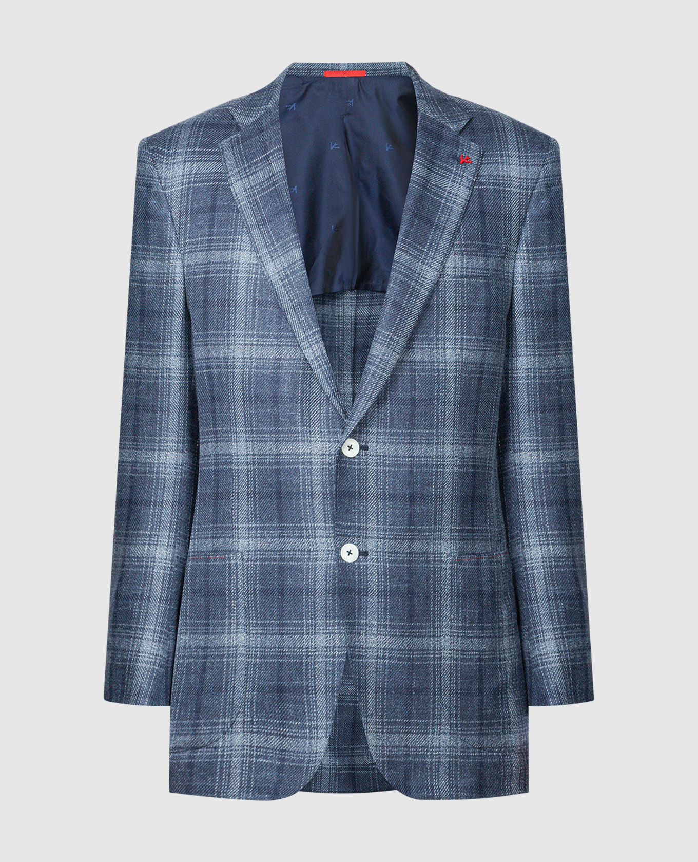 

Blue checked wool, silk and linen blazer ISAIA