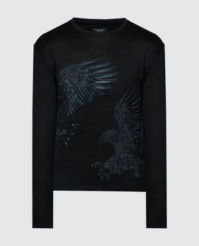 Stefano Ricci Black longsleeve made of wool with embroidery in the form of an eagle MNH4103191WV