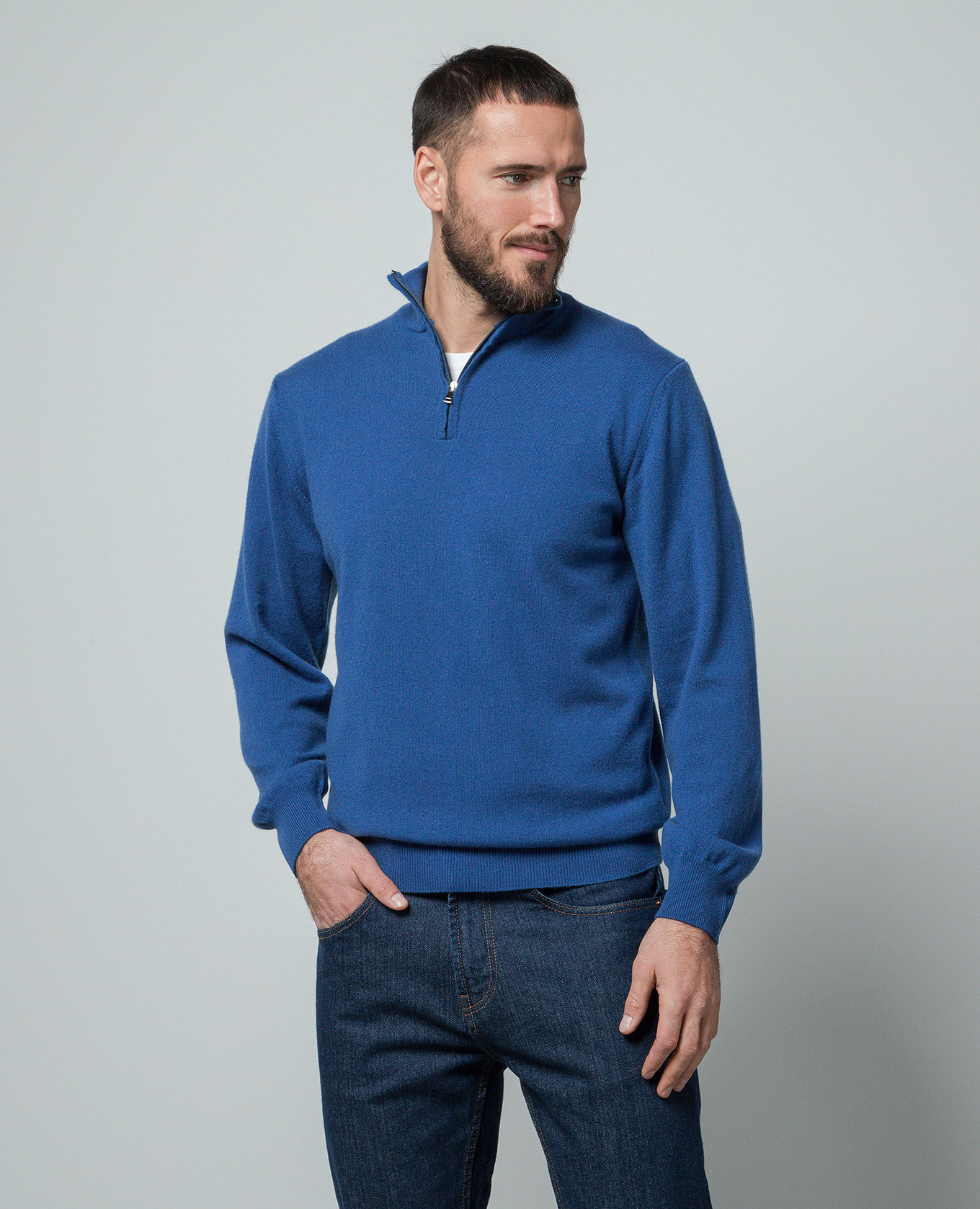 Blue cashmere jumper with zipper Cashmere&Whiskey 3