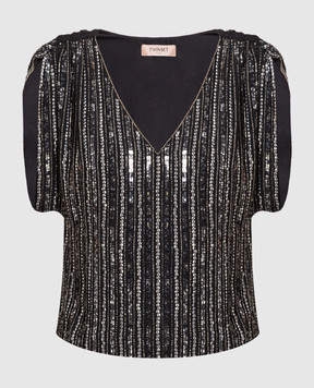 Twinset Black blouse with sequins 222TP2592
