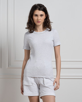 Peserico Gray t-shirt with a scar with monil chains S06840J005634