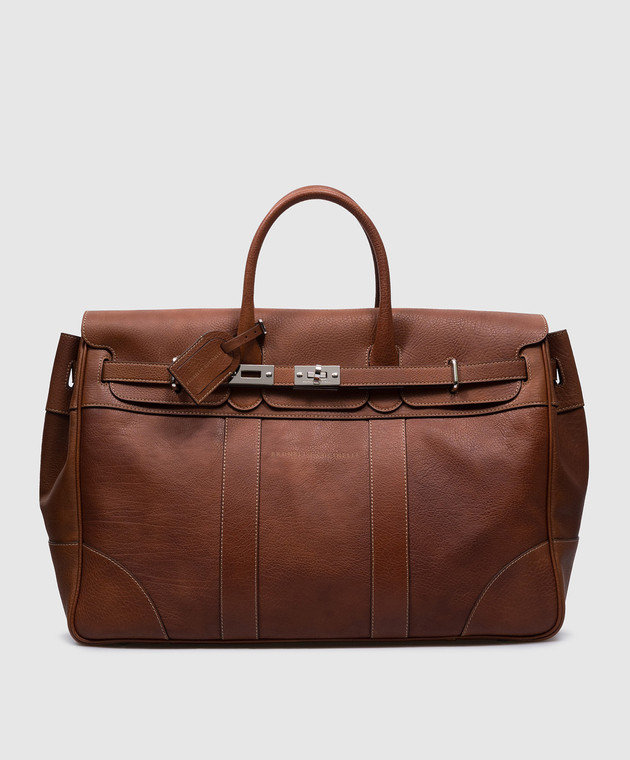 Brunello Cucinelli - Brown leather travel bag with logo