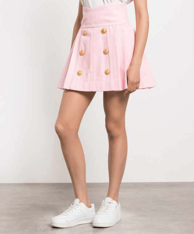 balmain pink denim dress Balmain Button-embellished Ribbed-knit Mini Dress - Women - Pink Dresses