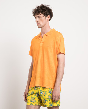 Vilebrequin Pyramid linen polo shirt in orange PYRE9O00