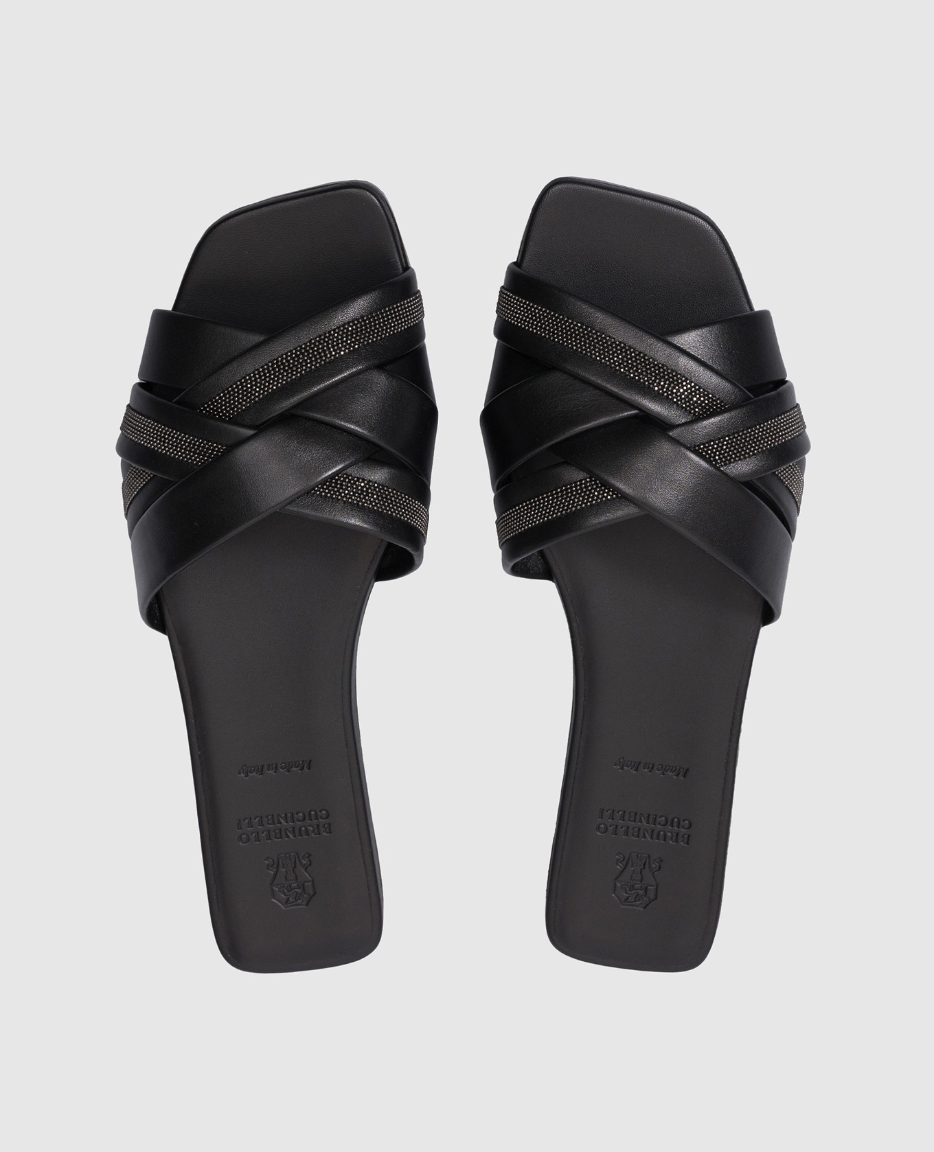 

Black leather flip flops with monil chain Brunello Cucinelli