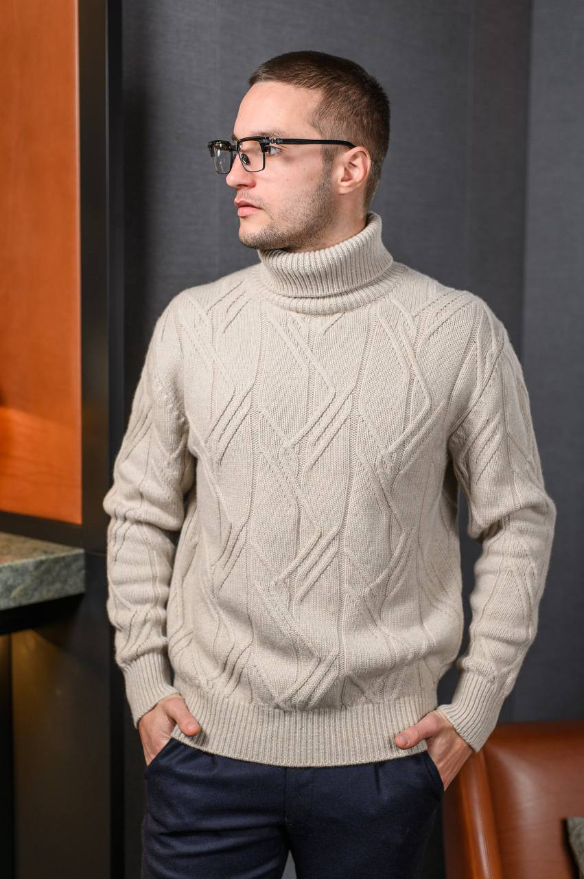 Beige sweater made of cashmere in a textured pattern Cashmere&Whiskey 7