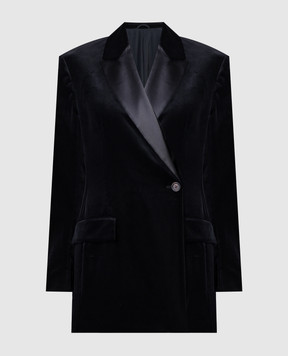 Brunello Cucinelli Black double-breasted jacket with monil chain MD5612409