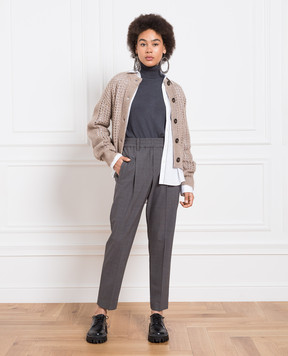 Brunello Cucinelli Gray cashmere turtleneck with monil chain M12150103P