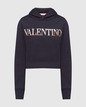 Valentino Navy hoodie with sequin logo 1B3MF18V7CK
