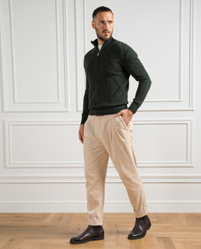Cashmere&Whiskey Green sweater made of wool in a textured pattern PL007